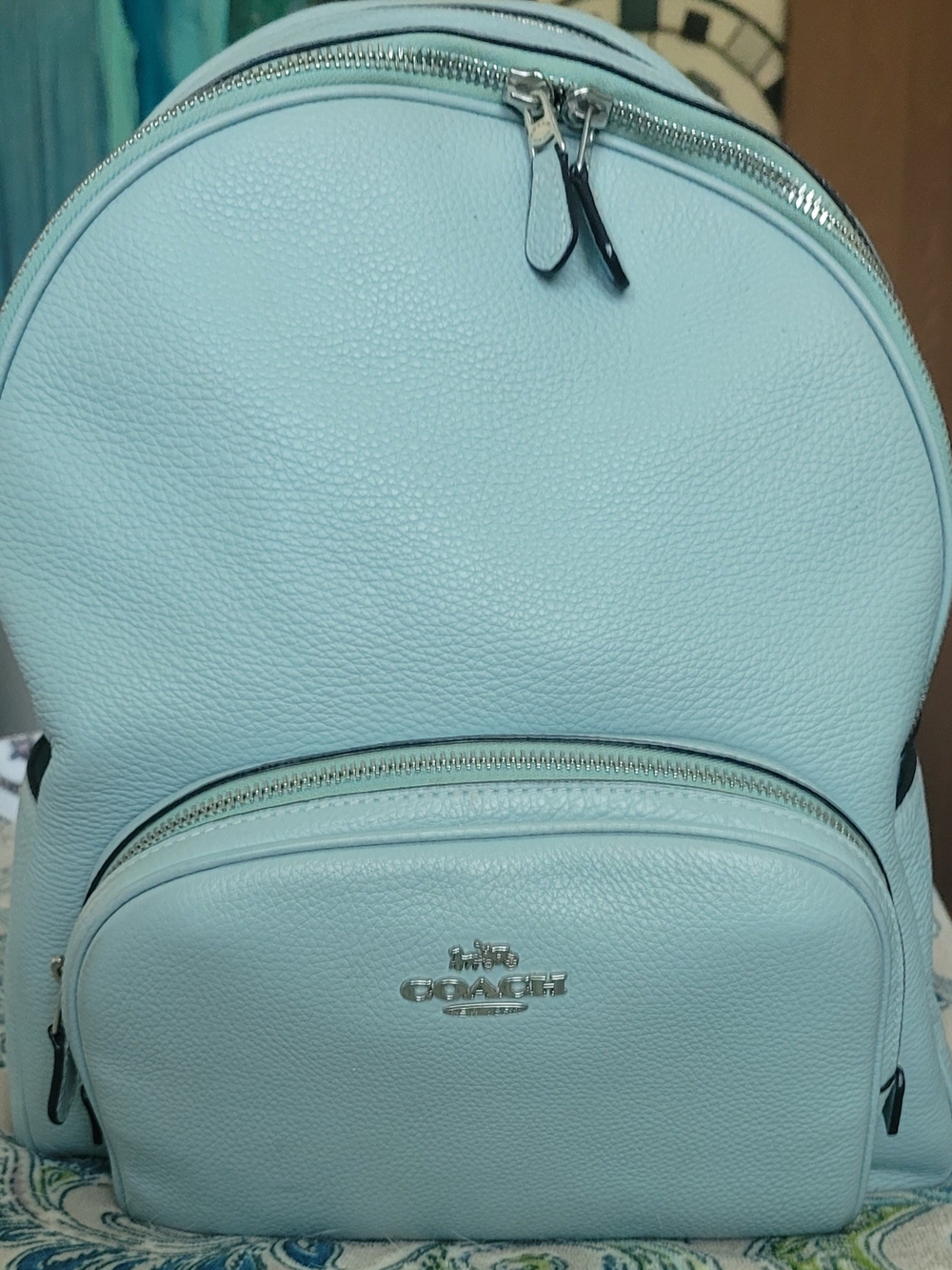 Coach Women's Pebbled Leather Backpack - Light Blue